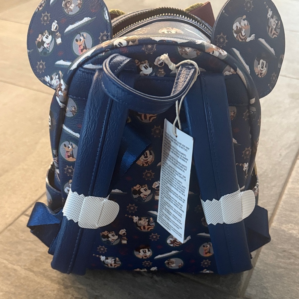 Loungefly Navy Mickey Ear Mini Backpack with Maroon Bow - Picture 6 of 9